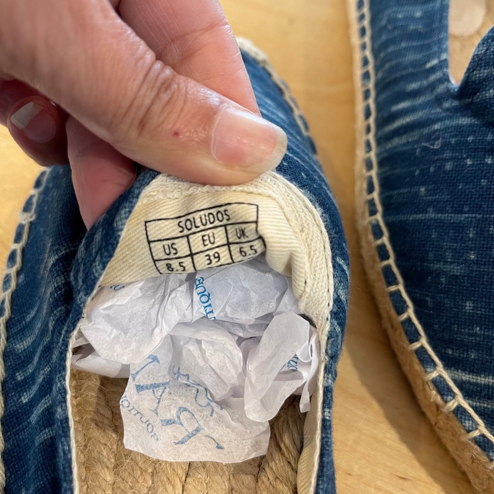Soludos Espadrille Slip On Shoes Women's Size 8.5 Blue & White Canvas Casual - Picture 7 of 7